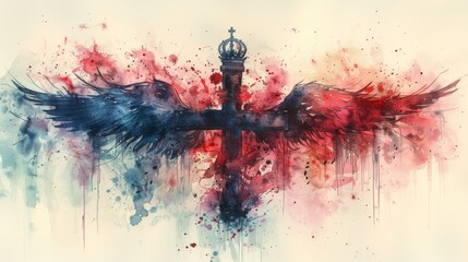 Symbols of the Holy Trinity: the cross, crown, and dove of the Holy Spirit set against a watercolor background.