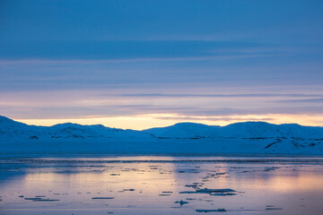 Guba Voronya, Barents Sea bay. Kola Peninsula winter landscape