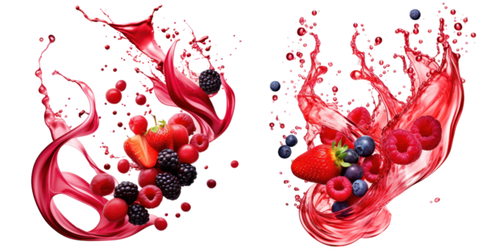 red juice swirl and mix berry isolated on a transparent background