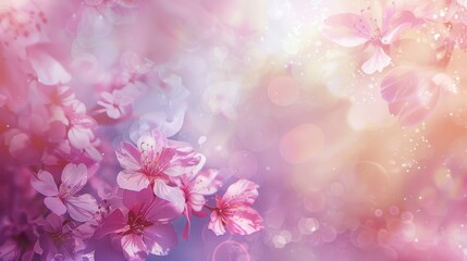 Fototapeta premium Delicate sakura blossoms and glowing lights in ethereal abstract background