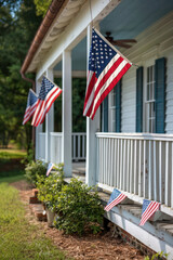 Celebrate Independence Day with Patriotic Bunting Hanging on a House Enhance Your Home Decor with Festive July 4th Decorations to Showcase Your American Pride Best Ideas for Patriotic Holidays