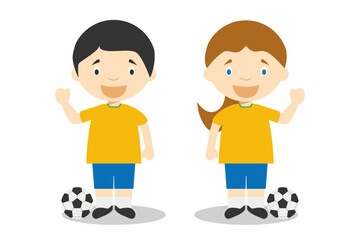 Sports vector illustrations: Football male and female cartoon characters