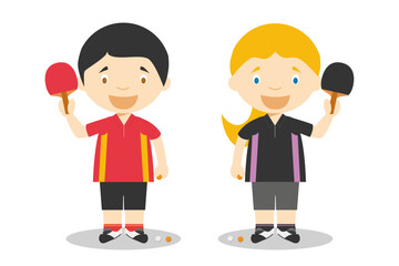 Sports vector illustrations: Table Tennis male and female cartoon characters