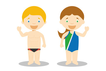 Sports vector illustrations: Trampoline Jump male and female cartoon characters