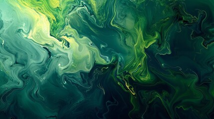 Swirling brushstrokes with shimmering light on a dark emerald to lime gradient