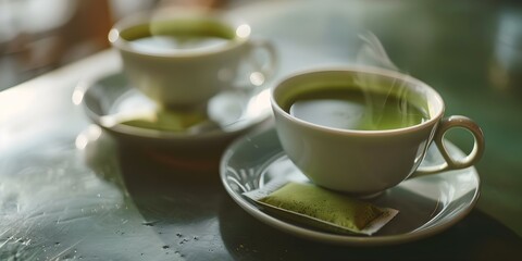 Easy brewing with matcha tea bags for quick and convenient enjoyment. Concept Matcha Tea Bags, Quick Brew, Easy Preparation, Convenient Enjoyment