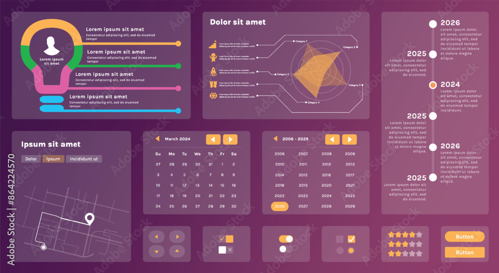 Poster a modern set of ui elements that includes various graphic components for creating interfaces. creati