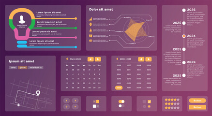 A modern set of UI elements that includes various graphic components for creating interfaces. Creation of business applications or websites focused on collecting and processing information.