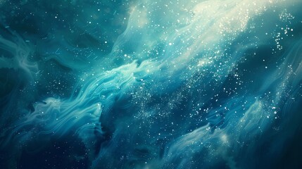 Obraz premium Cloud-like brushstrokes with light sparkles on a dark azure to sky blue gradient