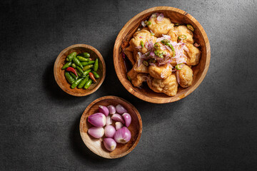 Traditional Indonesian Tahu Gejrot with Shallots and Chilies