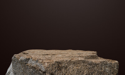 Stone, Rock podium isolated on dark cement wall studio light backgrounds well stage stand display products presentation, clipping paths 