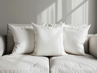 Realistic Mockup of White Pillow on Sofa, Home Decor Showcase