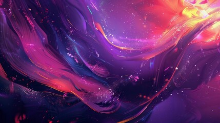 Abstract scene with ribbon-like brushstrokes on a plum to magenta gradient