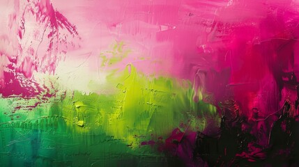 Obraz premium Broad brushstrokes and neon highlights with magenta-lime gradient in abstract background