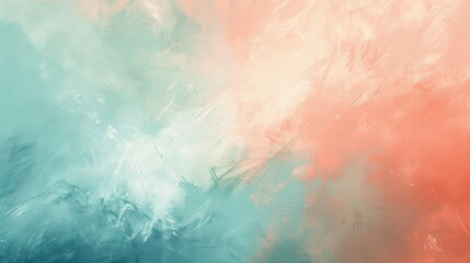 Obraz premium Warm coral and cool aqua gradient with delicate brushstrokes in abstract wallpaper