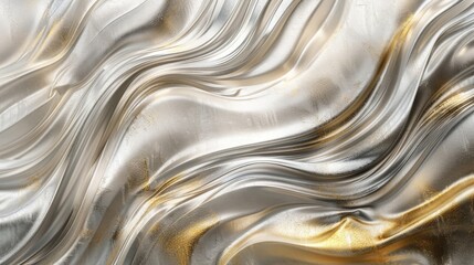 Obraz premium Dynamic abstract wallpaper with wave-like brushstrokes metallic shades and silver-gold gradient