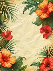 A colorful note paper with hibiscus flowers and ample area for copy