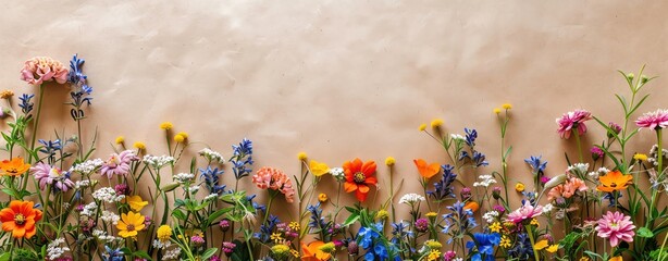Naklejka premium A blank kraft paper note with wildflowers framing the edges, ample white space for text