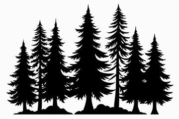 Obraz premium Fir trees silhouettes, Pine tree silhouettes vector, Vintage trees and forest silhouettes