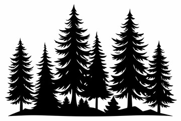 Fototapeta premium Fir trees silhouettes, Pine tree silhouettes vector, Vintage trees and forest silhouettes