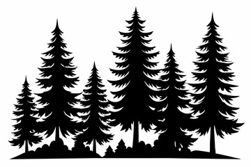 Fir trees silhouettes, Pine tree silhouettes vector, Vintage trees and forest silhouettes © Trendy CraftSVG 