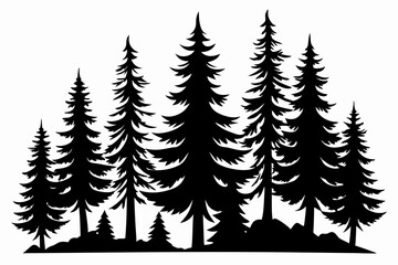 Fir trees silhouettes, Pine tree silhouettes vector, Vintage trees and forest silhouettes