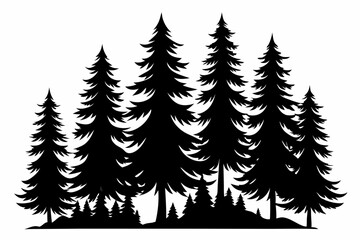 Fir trees silhouettes, Pine tree silhouettes vector, Vintage trees and forest silhouettes