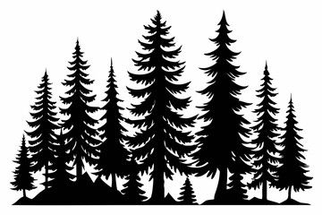 Fototapeta premium Fir trees silhouettes, Pine tree silhouettes vector, Vintage trees and forest silhouettes
