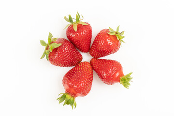 Top view of strawberries on a white background
