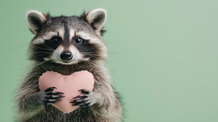 Obraz premium A raccoon holding a red heart