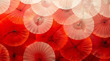 Vibrant umbrella patterns red and white contrasts scarlet to ivory gradient wallpaper