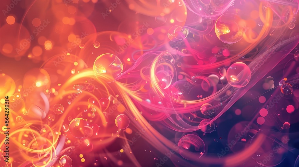Wall mural abstract background with fluid swirling patterns and glowing orbs inspired by sparklers