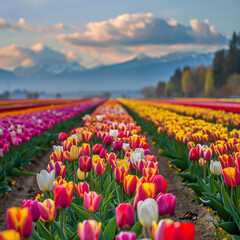field of tulips in spring