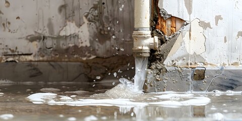 Repair water damage from basement flooding due to snowmelt or pipe burst. Concept Water Damage, Basement Flooding, Snowmelt, Pipe Burst, Repair Service