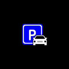  Parking symbol. Parking icon illustration isolated on black background 
