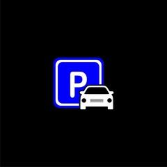  Parking symbol. Parking icon illustration isolated on black background 