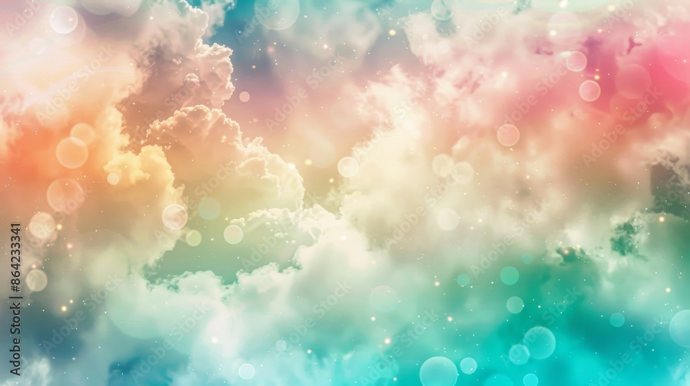 Poster Pastel tones and misty clouds in rainbow colors on a serene backdrop