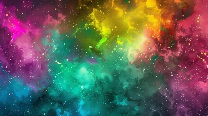 Fototapeta premium Dynamic wallpaper with splattered paint patterns in rainbow hues and neon highlights