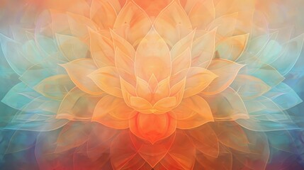 Earth tones and rainbow lotus flowers with subtle light beams on an abstract background