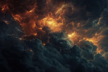 Lightning thunderstorm flash over the night sky. Concept on topic weather, cataclysms (hurricane, Typhoon, tornado, storm)
