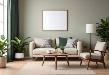 Frame mockup, ISO A paper size. Bedroom poster mockup. Modern interior design. Living room Interior mockup with house background. 3D render