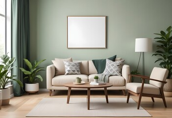 Frame mockup, ISO A paper size. Bedroom poster mockup. Modern interior design. Living room Interior mockup with house background. 3D render