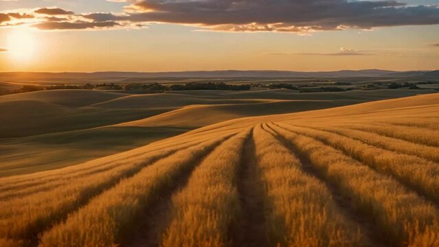 As the sun sets in Lethbridge, Alberta, Canada, the Timothy agricultural crop dances gracefully in the wind.