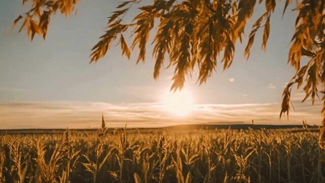  As the sun sets in Lethbridge, Alberta, Canada, the Timothy agricultural crop gently moves in the wind, displaying its elegance.
