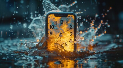 Obraz premium clock in the water with a splash of water