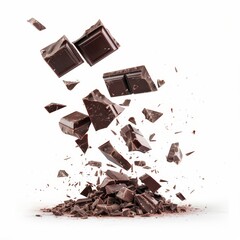 Fototapeta premium Chocolate Piece Falling in Mid-Air, Decadent Dessert Ingredient