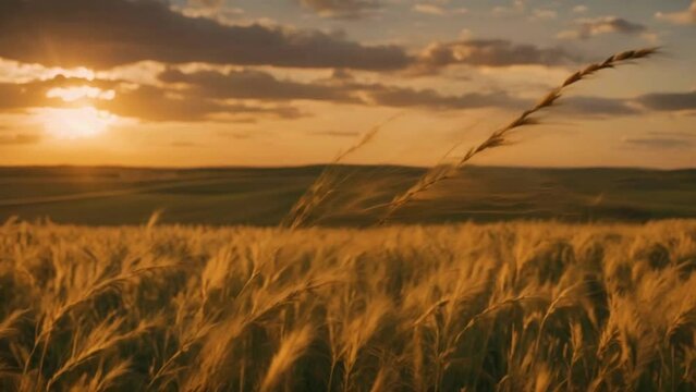  In Lethbridge, Alberta, Canada, as the sun sets, the Timothy agricultural crop elegantly sways in the wind.