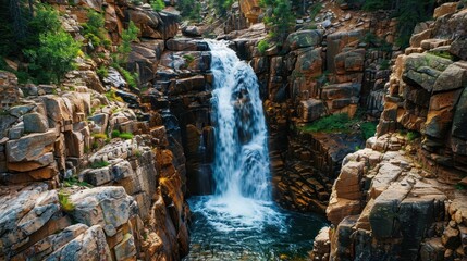 Obraz premium Waterfall Flowing Through Rocky Canyons