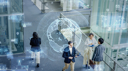 Multinational people working in office and global network concept