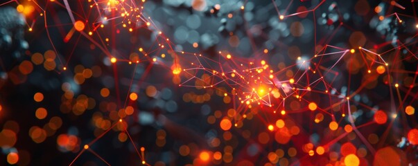 Red and orange data network with glowing nodes and lines on dark background
